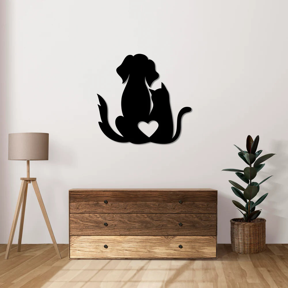 Kedi Köpek Sevgisi Ahşap Dekorasyon