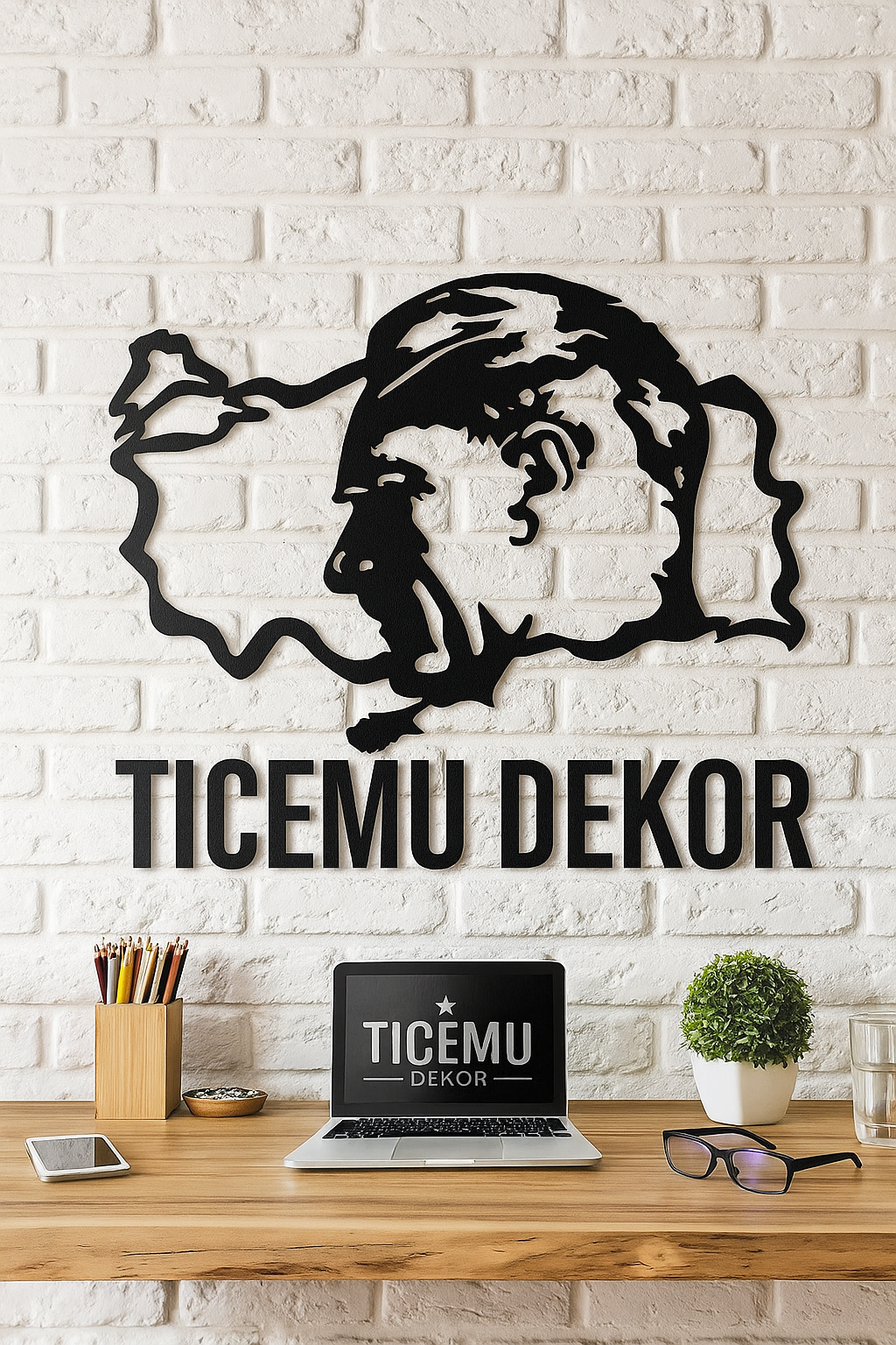 Cumhuriyet Silüeti – Ahşap Türkiye ve Atatürk Portresi Duvar Dekoru