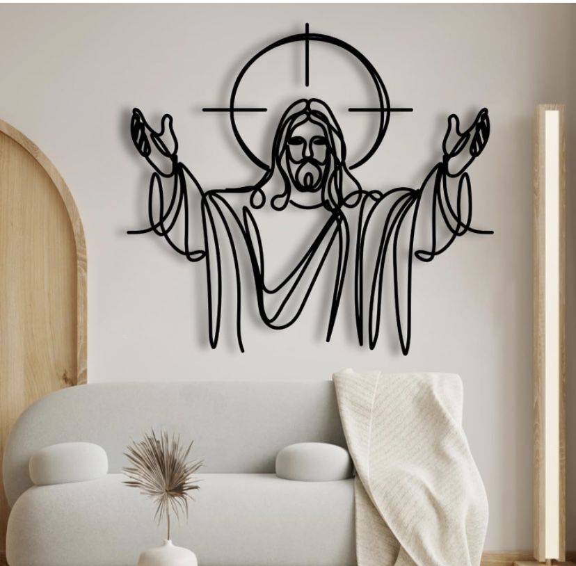 Hz. İsa'nın Tek Çizgi (One-Line) Sanatıyla ahşap Duvar Dekoru