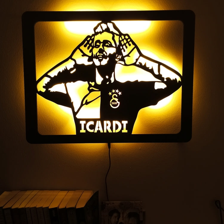 Icardi İmzalı Dikdörtgen Çerçeveli LED Işıklı Ahşap Duvar Dekoru