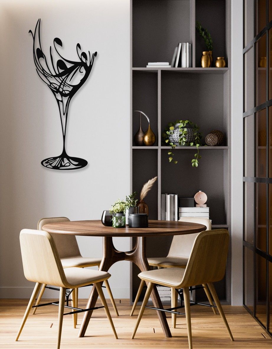 Soyut Sanat Temalı Kokteyl Kadehi Duvar Dekoru