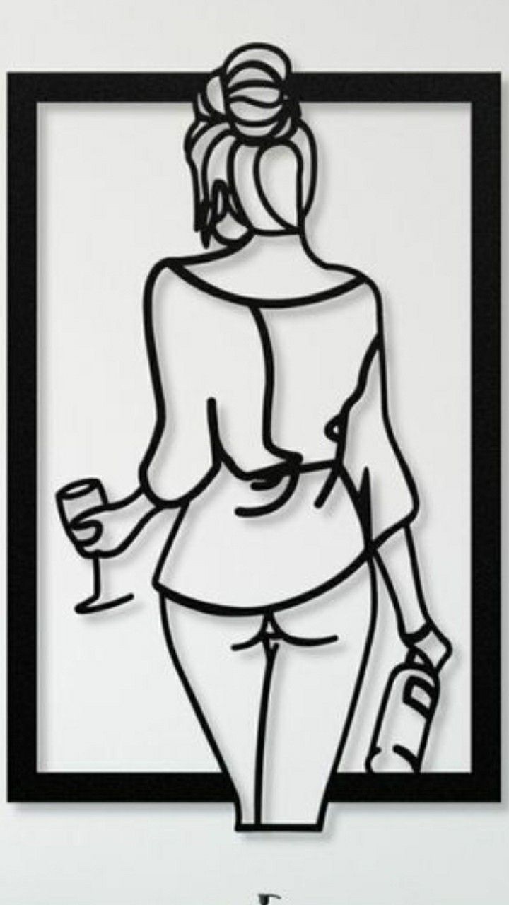 Şarap Kadehi ve Şişeli Kadın Figürü Ahşap Duvar Dekoru